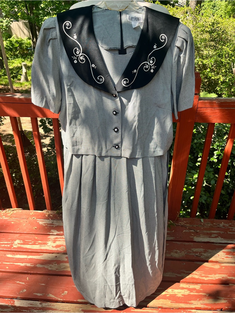 Vintage Kari’s Korner Size 20 Houndstooth Sailor Collar Dress Cottagecore